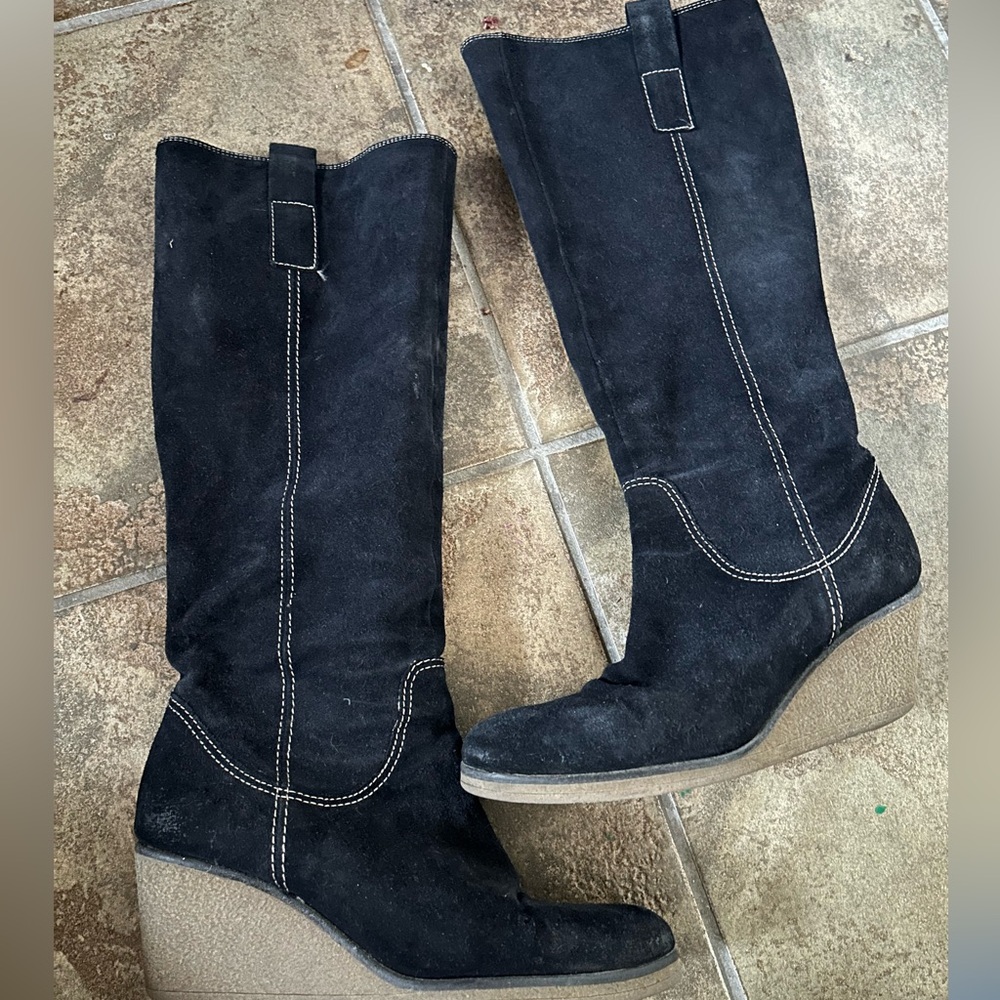Black Suede Wedge Boots